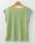 Colorblock Corded Knit Crew Neck Tee