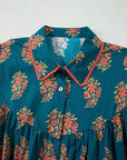 Plus Size Floral Lace Trim Pleated Buttoned Shirt