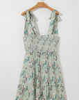 Floral Tie Straps Smocked Ruffle Tiered Dress