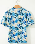Floral Puff Sleeve V-Neck Short Blouse