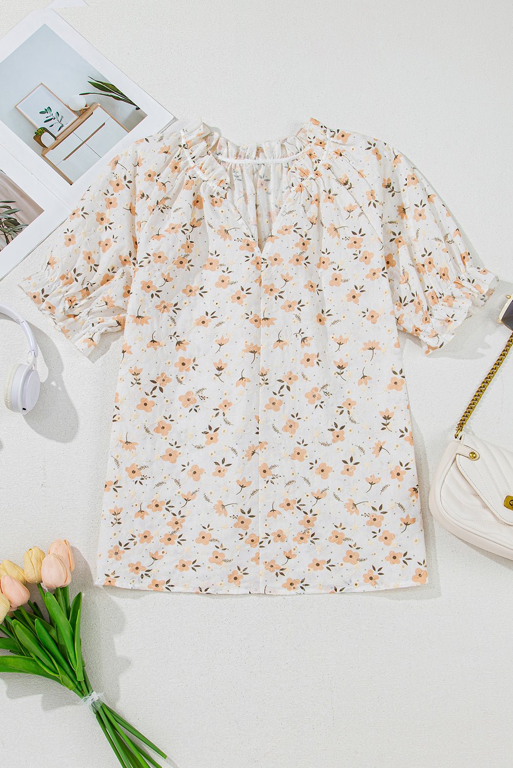 Jaylani Floral Eyelet Puff Sleeve Blouse