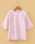 Stripe Textured Knit 3/4 Sleeve Top