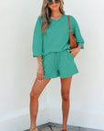 Solid Loose V-Neck Tee & Drawstring Shorts Set