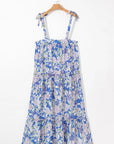 Floral Self-Tie Straps Ruffle Flowy Maxi Dress