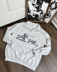 Unisex Quarter Zip Sweatshirt Vintage Sublimation Patterning In White Or Ash Grey