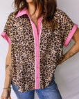 Leopard Contrast Trim Short Sleeve Shirt