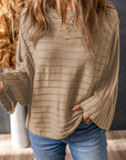Ribbed Knit Reverse Seam 3/4 Sleeve Sweater