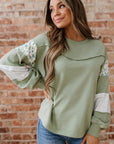 Floral Plaid Patchwork Sleeve French Terry Top