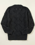 Hollow-Out Knit V-Neck Drop Shoulder Sweater
