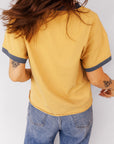 Contrast Trim Raw Hem Short Sleeve Top