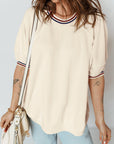 Varsity Stripe Cuffed Short Sleeve Tunic Top