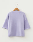 Solid 3/4 Sleeve Boxy Button-Down Cardigan