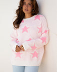 Star Ribbed Trim Drop Shoulder Oversized Sweater