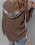 Plaid Patchwork Button-Up Drawstring Hooded Shacket