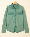 Waffle Knit Patchwork Button-Up Shirt
