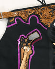 Hilason Pro Rodeo Bull Riding Chaps Genuine Leather Western Black