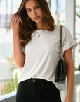 Solid Ribbed Knit Ruffle Short Sleeve T-Shirt