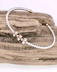 Cuff Alloy Plated 3mm Beaded Bracelet w/Glass Beveled Glass 7-8”