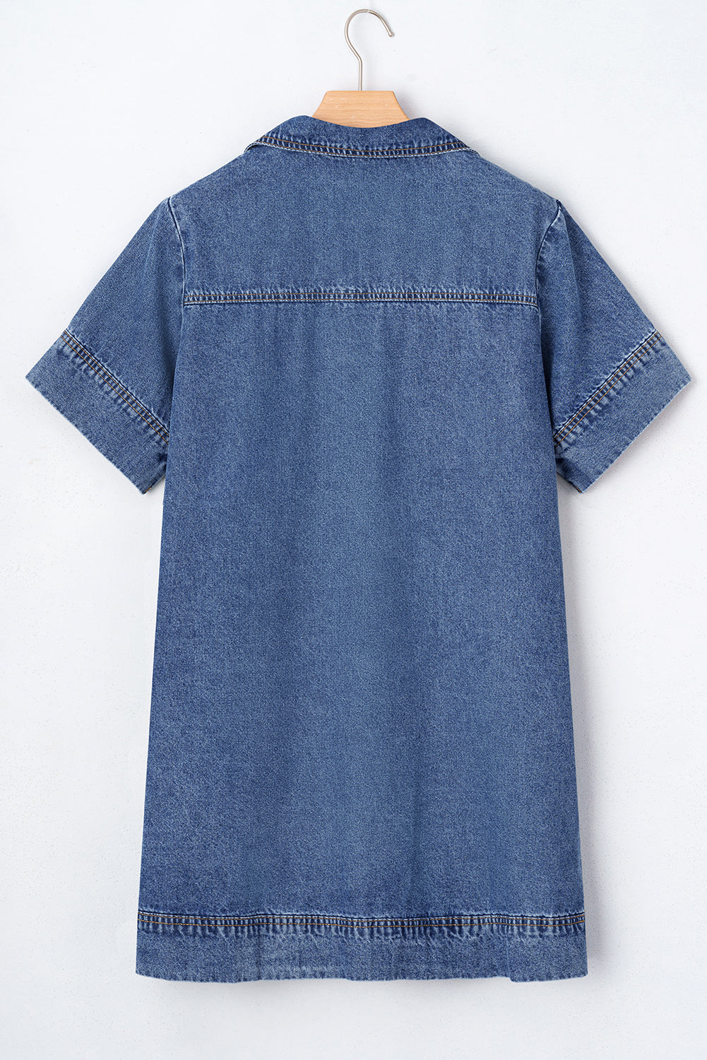 Blue Short Sleeve Collared Denim Mini Dress