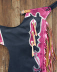Ch862N-F Hilason Pro Rodeo Bronc Bull-Riding Black Genuine Leather Chaps
