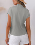 Solid Ribbed Knit Patch Pocket Short Sleeve Sweater