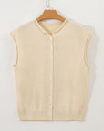 Solid Button-Front Rolled Hem Sweater Top