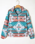 Western Aztec Quarter-Zip Elastic Cuffs Sweatshirt