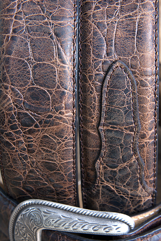 M&amp;F Western Rustic Brown Elephant Print Leather Belt 1.5" Engraved Silver Buckle