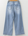 Pinstripe Denim Buttoned Wide Leg Jeans