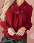 Alma Contrasted Trim Textured Blouse