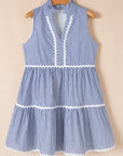 Stripe Sleeveless Contrast Ricrac Trim Mini Dress