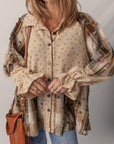 Floral Plaid Patchwork Ruffle Waffle Knit Shacket