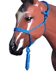 Long-Lasting Braided Rope Horse Halter With 8-Foot Lead For Daily Handling Blue