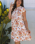 Marigold Floral Ruffled Trim Flutter Sleeve Dress