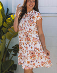 Floral Geometric Ruffle Trim Mini Dress