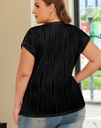 Plus Size Solid Wavy Textured Short Sleeve Tee