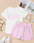 MAMA Tee and Plaid Shorts Lounge Set