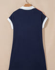 Americana Colorblock Stripe Zip Collar Mini Dress
