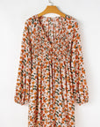 Floral Smocked V-Neck Bubble Sleeve Babydoll Dress