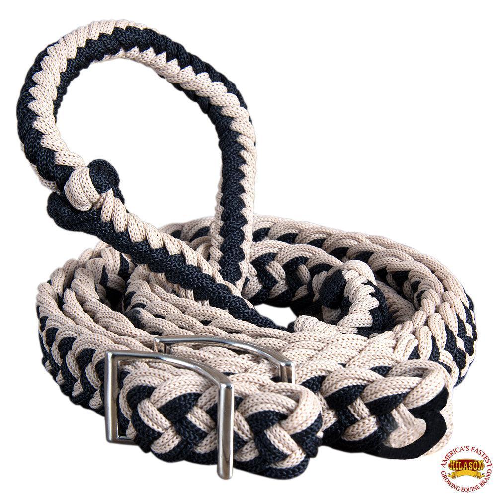 Hilason Braided Poly Barrel Racing Contest Flat Reins 1" X  8Ft Tan Black