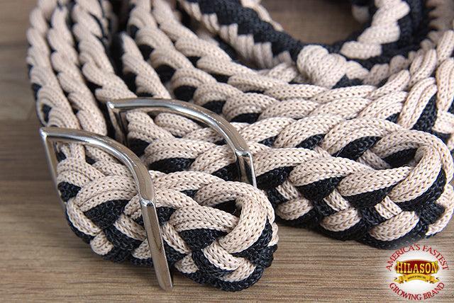 Hilason Braided Poly Barrel Racing Contest Flat Reins 1" X  8Ft Tan Black