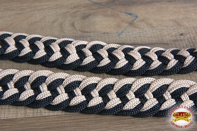 Hilason Braided Poly Barrel Racing Contest Flat Reins 1" X  8Ft Tan Black