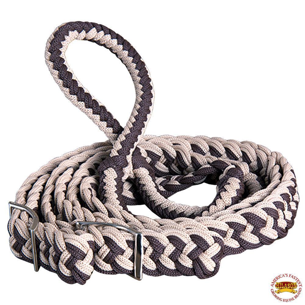 Hilason Braided Poly Barrel Racing Contest Flat Reins 1" X  8Ft Tan Black