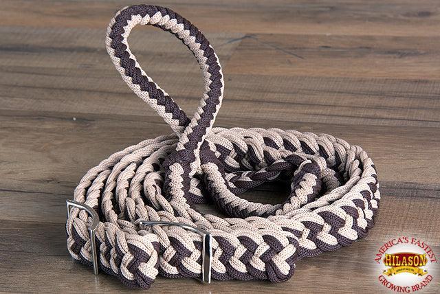 Hilason Braided Poly Barrel Racing Contest Flat Reins 1" X  8Ft Tan Black