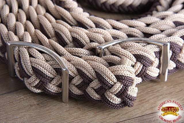 Hilason Braided Poly Barrel Racing Contest Flat Reins 1" X  8Ft Tan Black