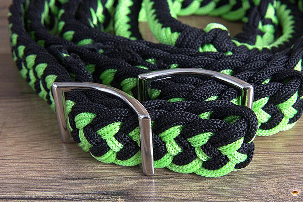 Hilason Braided Poly Barrel Racing Contest Flat Reins 1" X  8Ft Tan Black