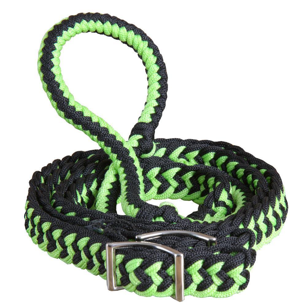 Hilason Braided Poly Barrel Racing Contest Flat Reins 1" X  8Ft Tan Black