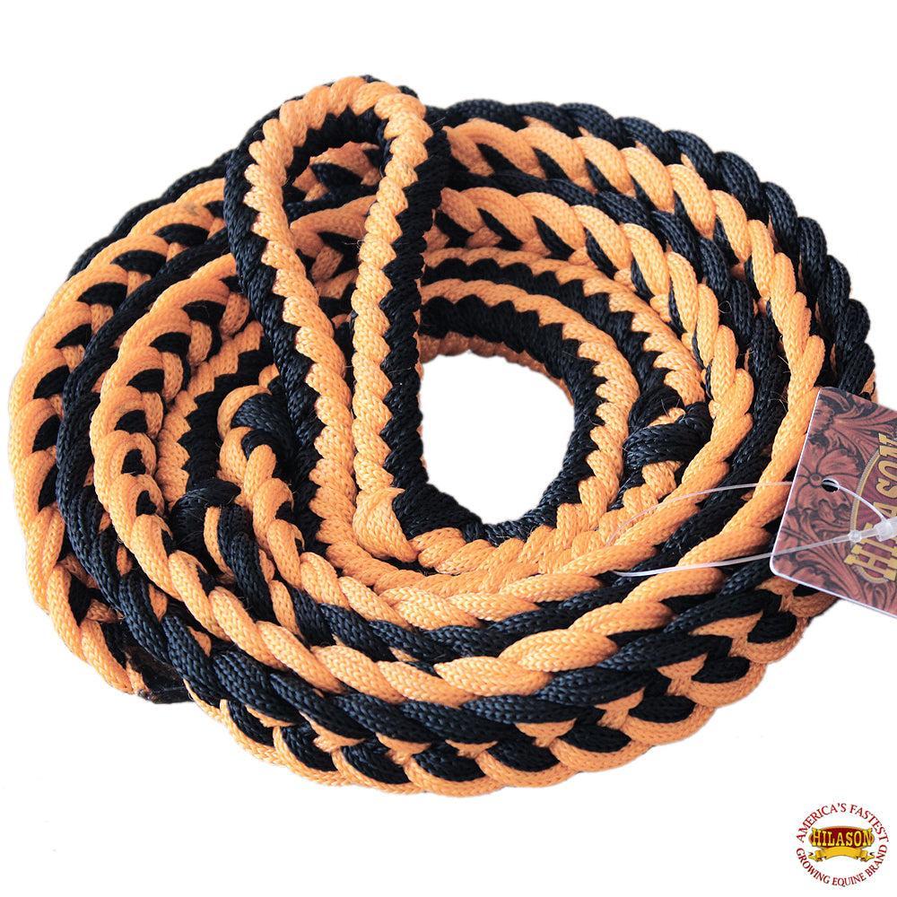 Hilason Braided Poly Barrel Racing Contest Flat Reins 1" X  8Ft Tan Black