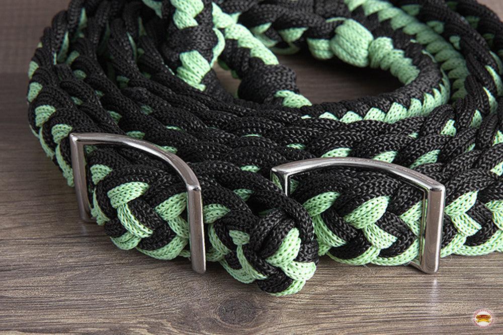 Hilason Braided Poly Barrel Racing Contest Flat Reins 1" X  8Ft Tan Black