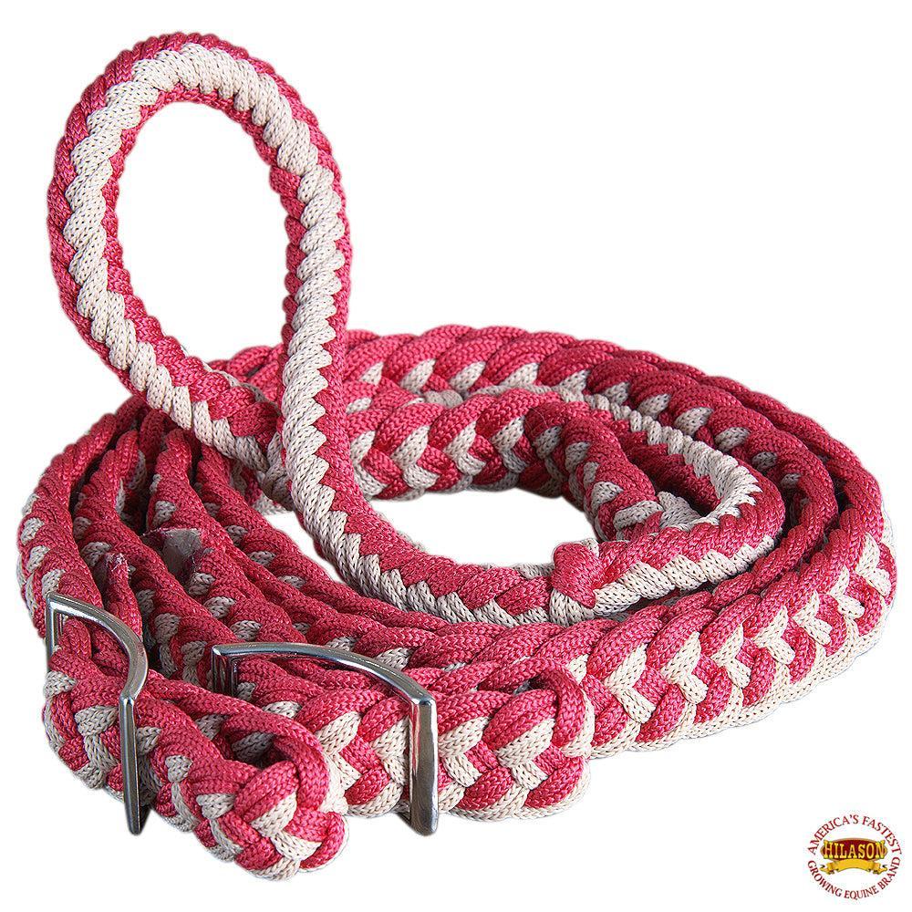 Hilason Braided Poly Barrel Racing Contest Flat Reins 1" X  8Ft Tan Black